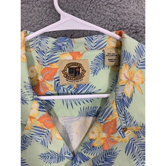 Large (L) Hawaiian Tropical Flowers Print Shirt Silk Cotton Blend Button-down - Picture 3 of 12